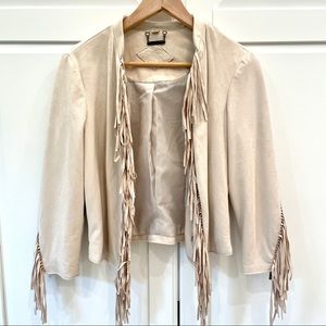 Jou Jou Ivory Fringe Cream Lined Sueded Jacket